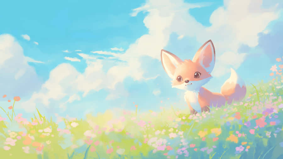 Cute Pastel Spring Fox Wallpaper
