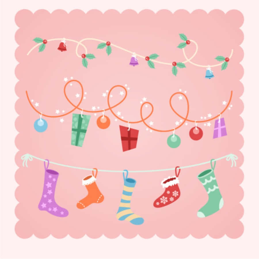 Cute Pink Christmas Socks And Gifts Wallpaper