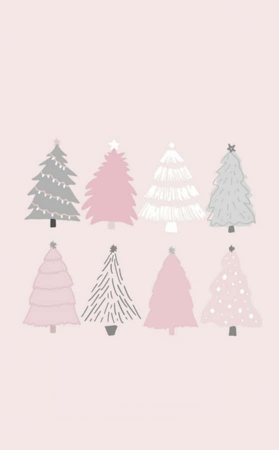 Cute Pink Christmas Tree Design Wallpaper