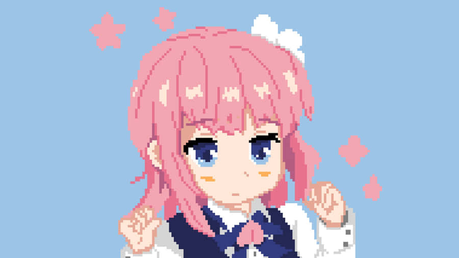 Cute Pink Hair Anime Pixel Art Wallpaper