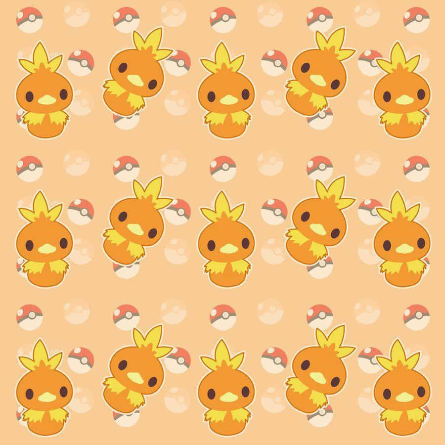 Cute Torchic And Pokeball Pattern Wallpaper