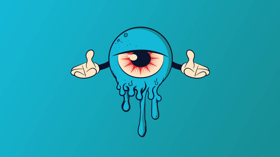 Cyan Eye Ball Cartoon Wallpaper