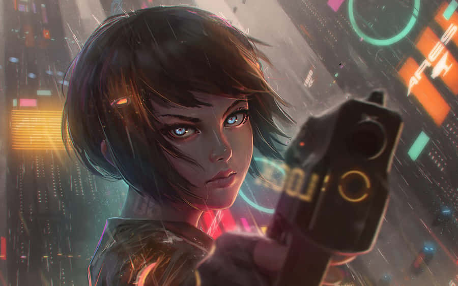Cyberpunk_ Anime_ Girl_with_ Gun Wallpaper