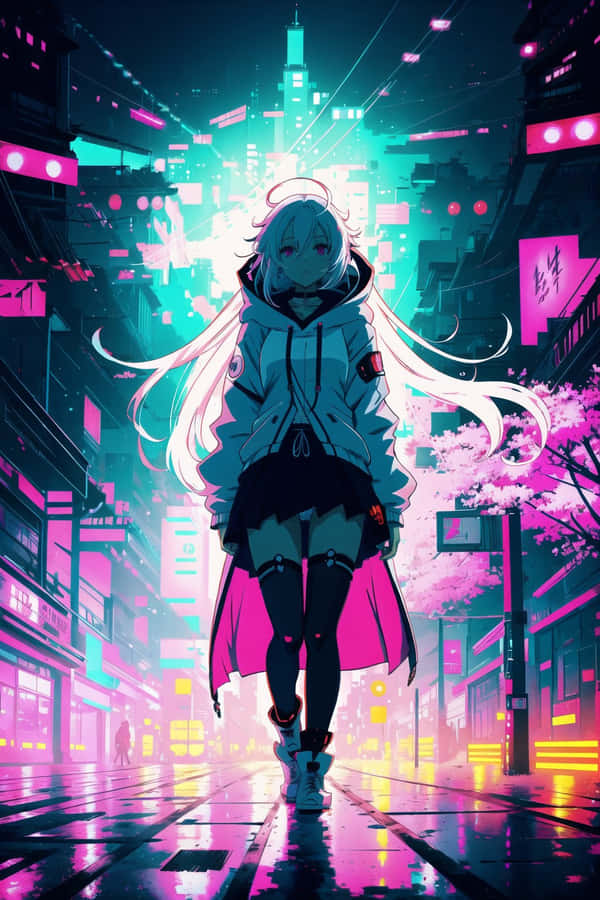Cyberpunk Anime Girlin Neon City Wallpaper