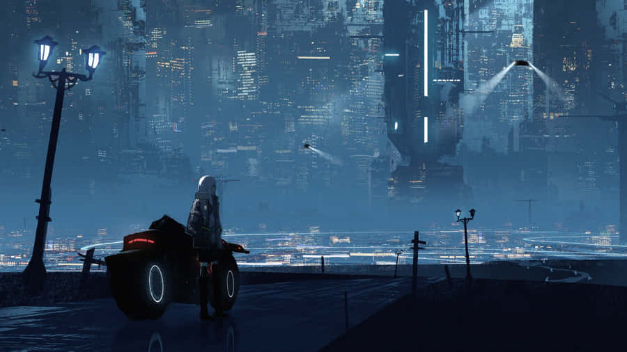 Cyberpunk Anime Motorcycle Scene Wallpaper