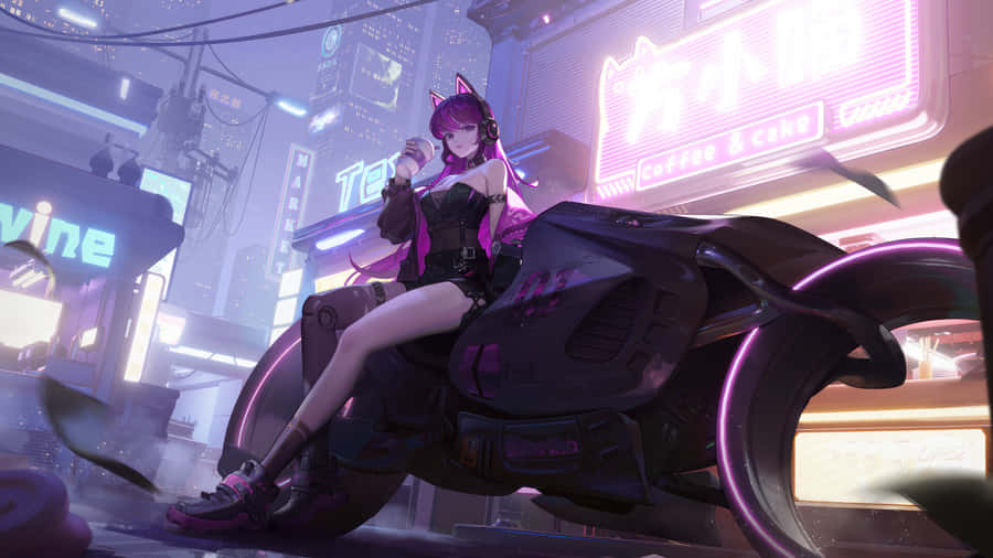 Cyberpunk Catgirl Motorcycle Chill Wallpaper