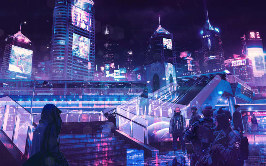 Cyberpunk Cityscape Nightlife Wallpaper