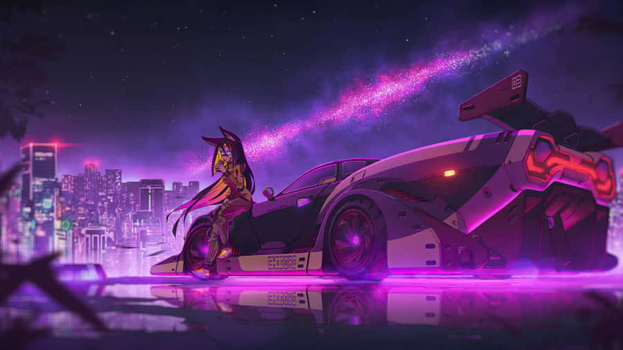 Cyberpunk Night Anime Car Wallpaper