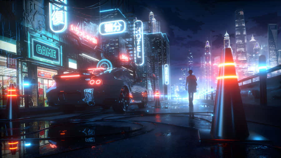 Cyberpunk Night Anime Car Wallpaper