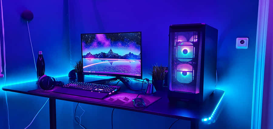 Cyberpunk Style Gaming Setup Wallpaper