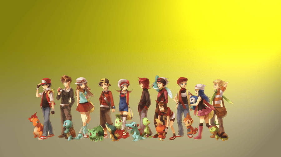 Cyndaquil With Other Pokemons And Owners Wallpaper