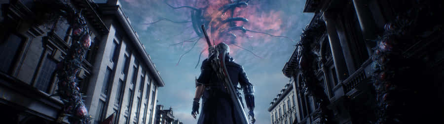 D M C5 Hero Stares Down Demonic Invasion Wallpaper