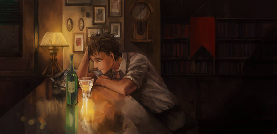 Dark Anime Drinking Man Wallpaper
