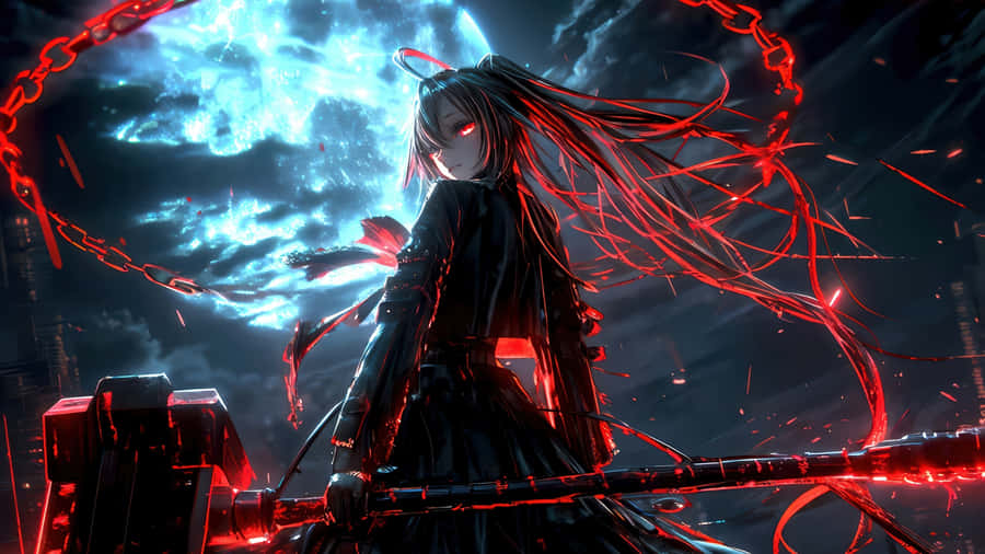 Dark Anime Girl Under Moon Wallpaper