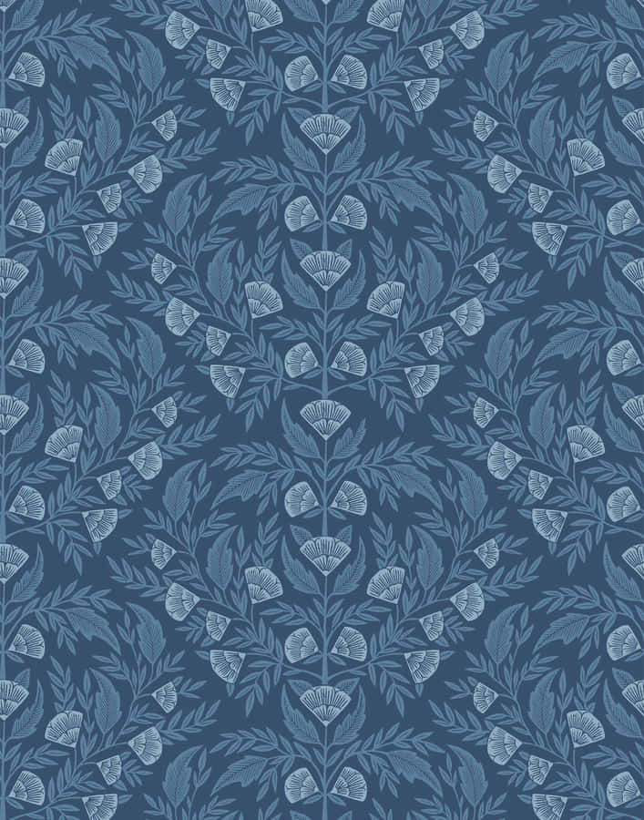 Dark Blue Contemporary Leaves Wallpaper