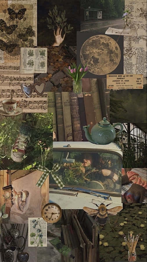 Dark Cottagecore Aesthetic Collage Wallpaper