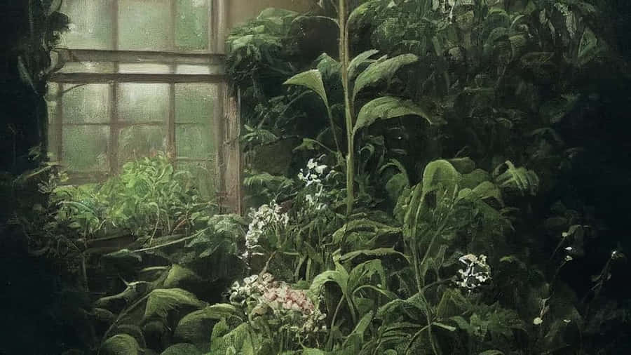 Dark Cottagecore Greenhouse Window Wallpaper