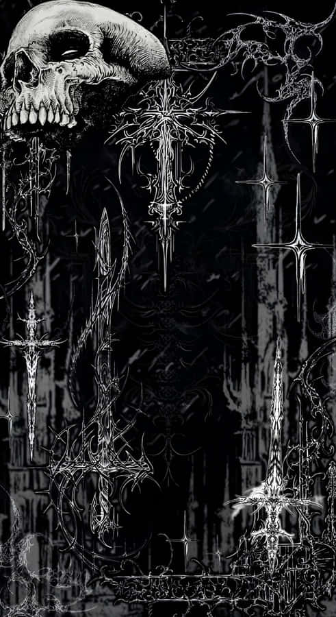 Dark Gothic Skulls And Crosses Wallpaper