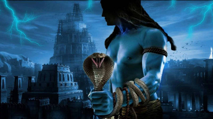 Dark Mahadev Holding Vasuki Ancient City Hd Wallpaper