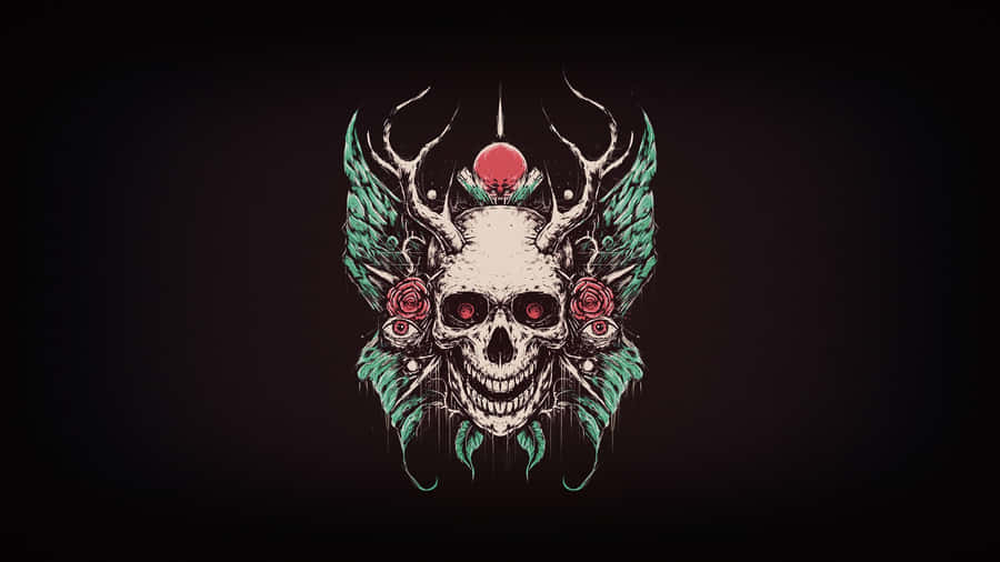 Dark Skullwith Antlersand Roses Aesthetic Wallpaper