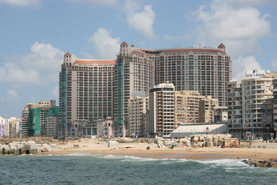 Dazzling Night View Of Alexandria San Stefano Grand Plaza Wallpaper