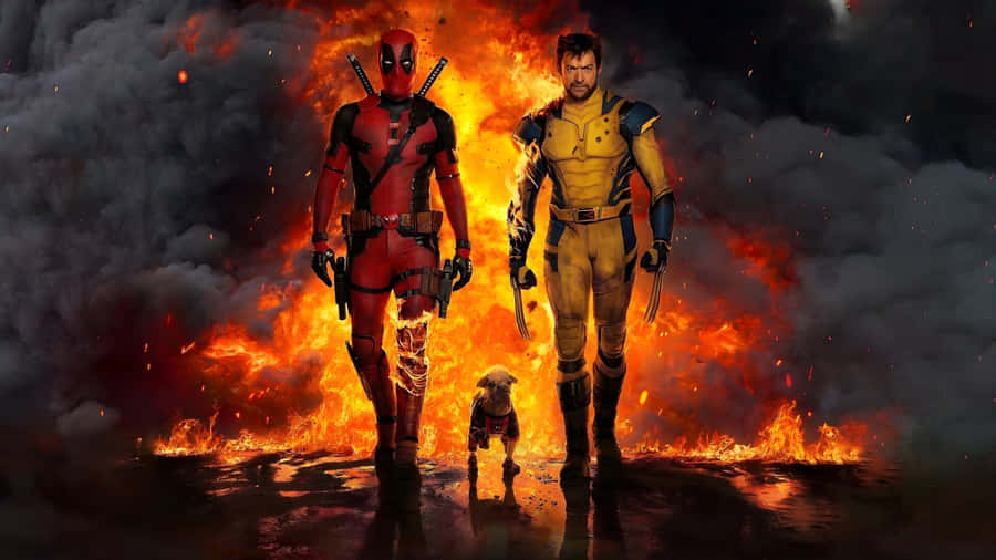 Deadpool And Dogpool Fire Walk Wallpaper