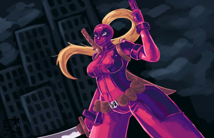 Deadpool And Lady Deadpool - United In Action Wallpaper