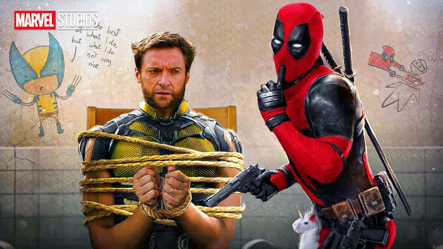 Deadpool And Wolverine Face Off In An Epic Battle Wallpaper