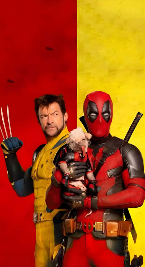 Deadpool And Wolverine With Dog Wallpaper