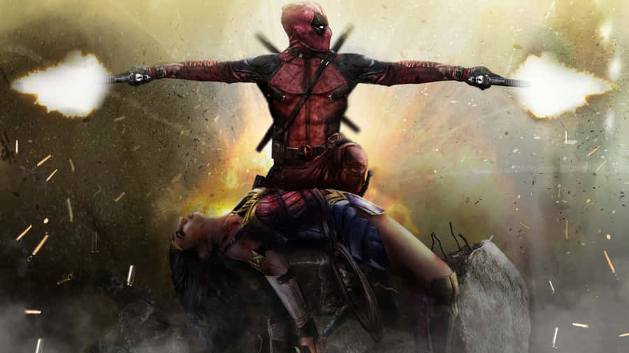 Deadpool Showing Off His Superhero Moves Wallpaper