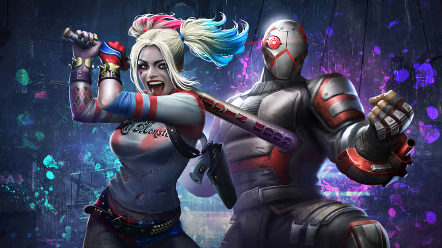 Deadshot And Harley Quinn In Action Wallpaper