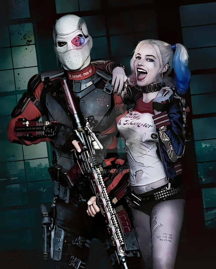 Deadshot And Harley Quinn In Action Wallpaper