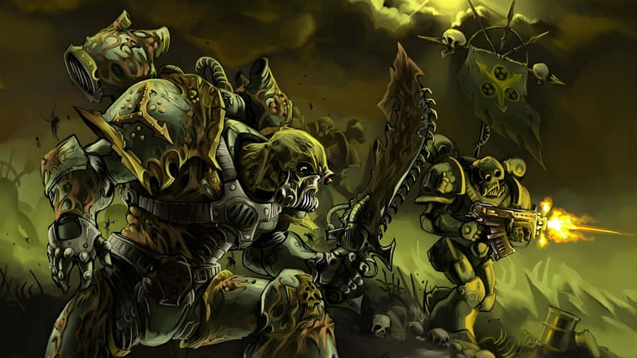 Death Guard Warriors Advancing Wallpaper