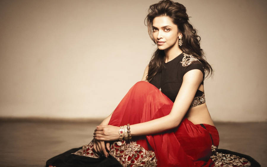Deepika Padukone Black Red Lehenga Wallpaper
