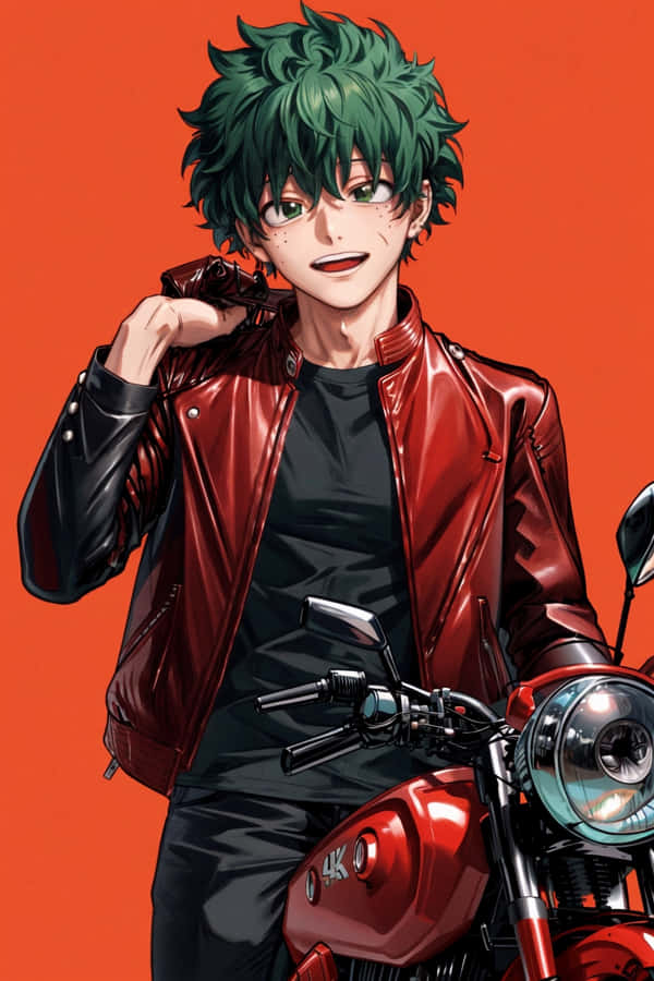Deku Motorcycle Cool Pose Wallpaper