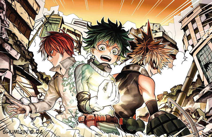 Deku X Todoroki X Bakugou Art Wallpaper