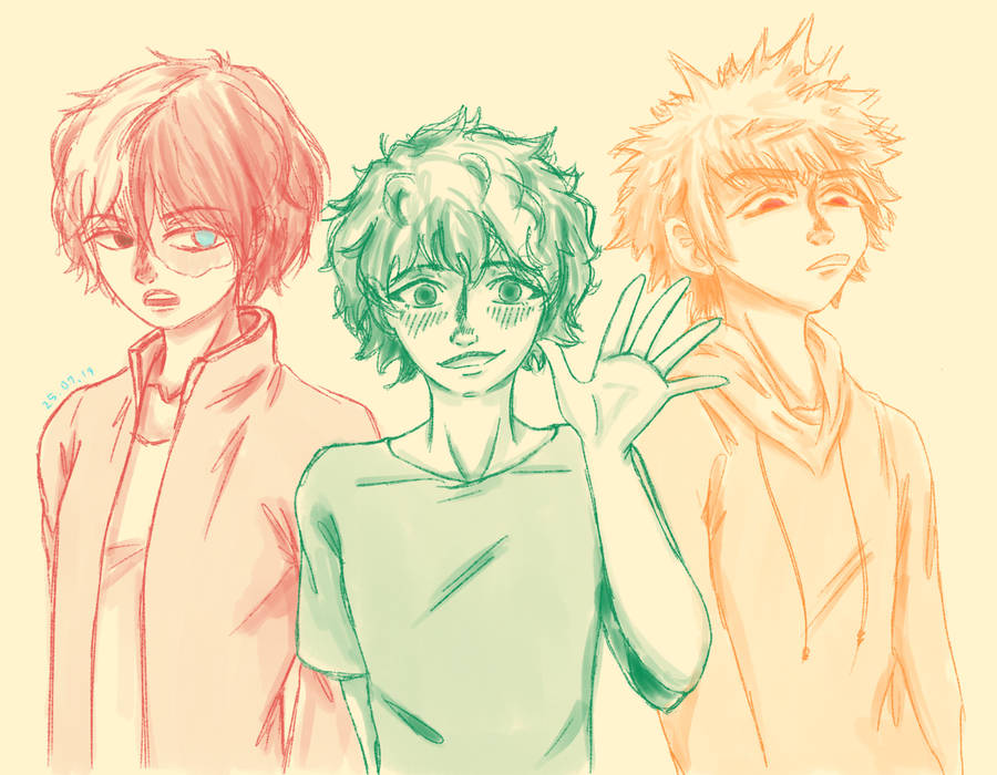 Deku X Todoroki X Bakugou Sketch Wallpaper