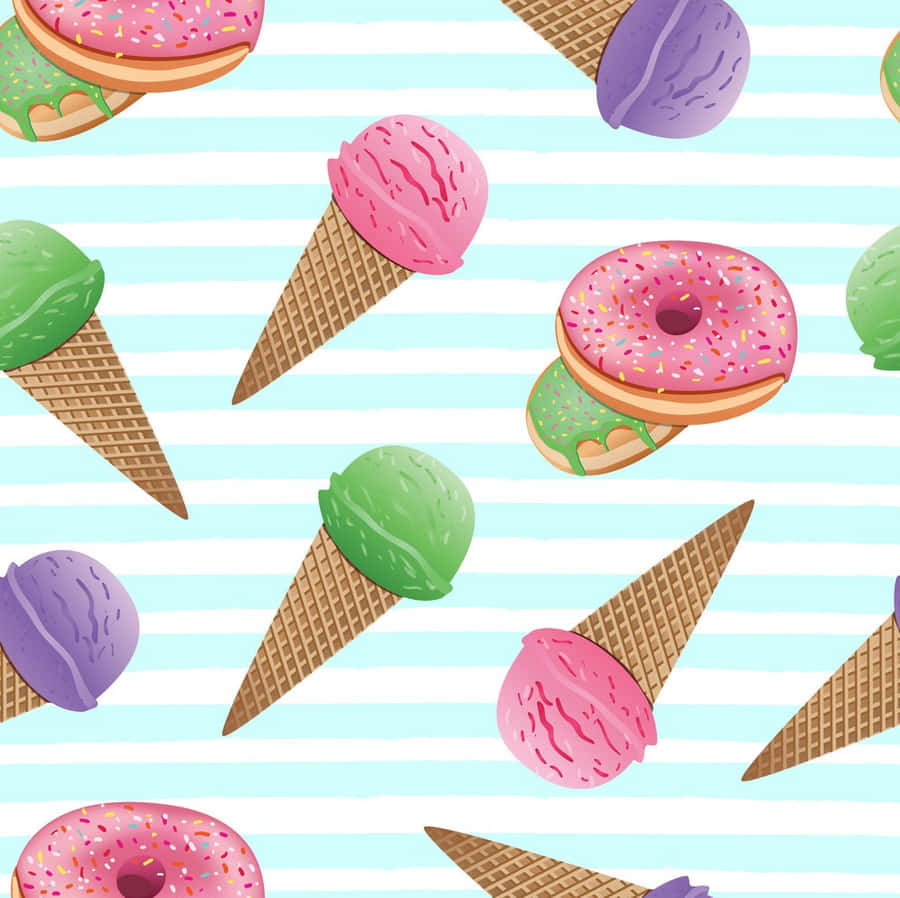 Delectable Ice Cream Adorned With Cheerful Donuts Wallpaper