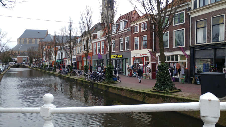 Delft Canal Street View Wallpaper