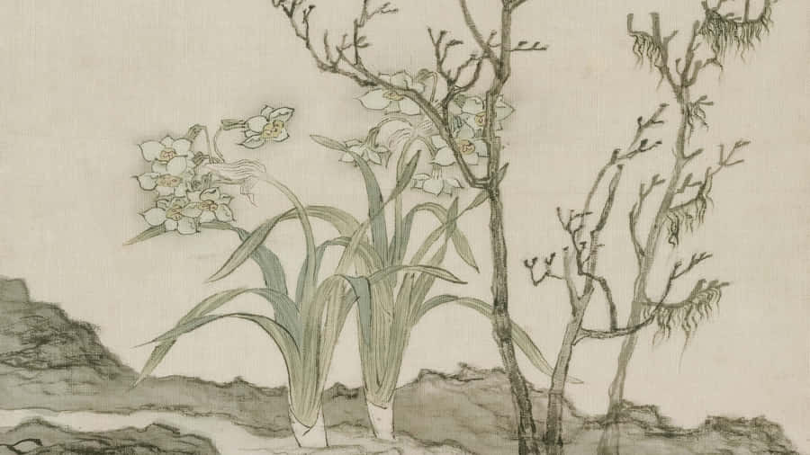 Delicate Chinese Watercolor Flora Wallpaper