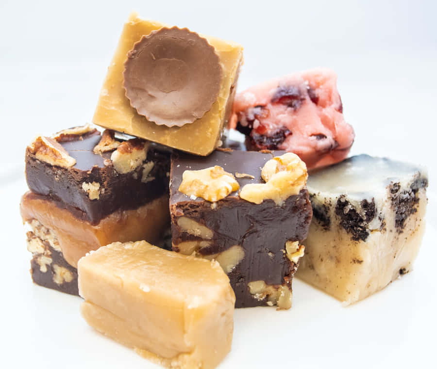 Delicious Homemade Penuche Fudge On A Rustic Table Wallpaper