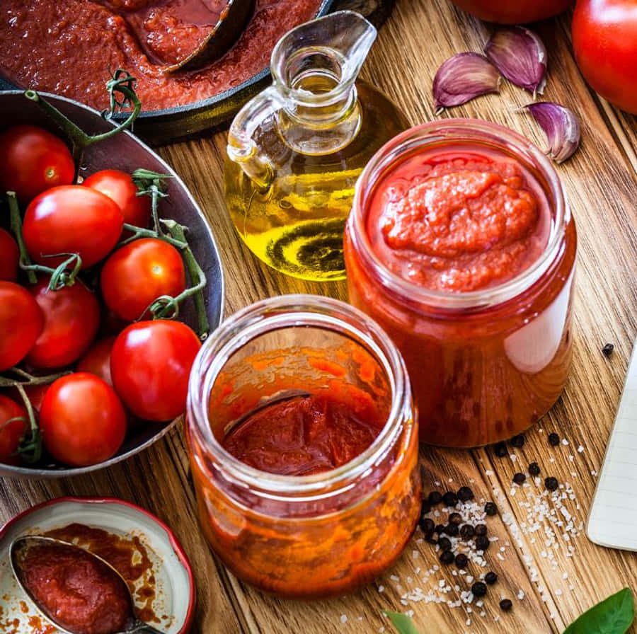 Delicious Red Sauce In A White Bowl Wallpaper