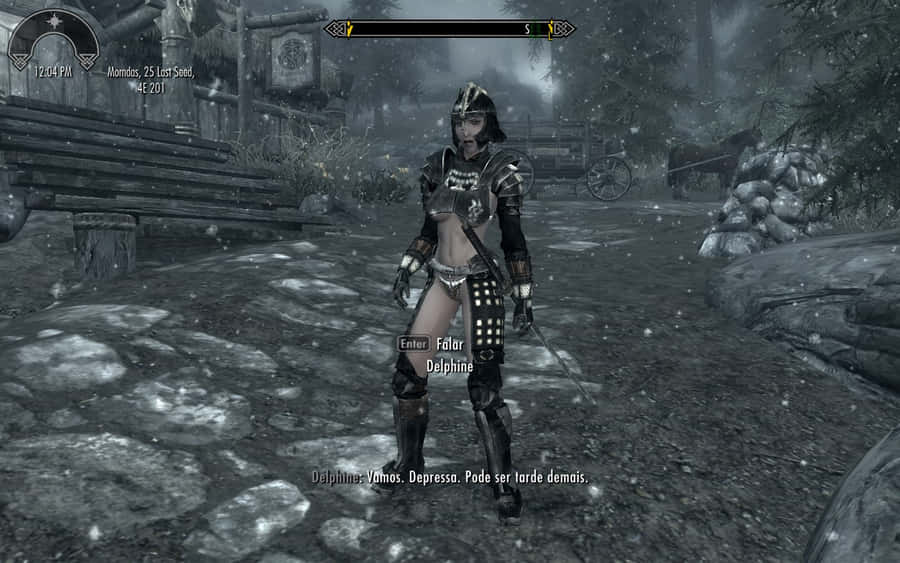 Delphine, The Blade Of The Dragonborn, In Action Within The World Of Skyrim. Wallpaper