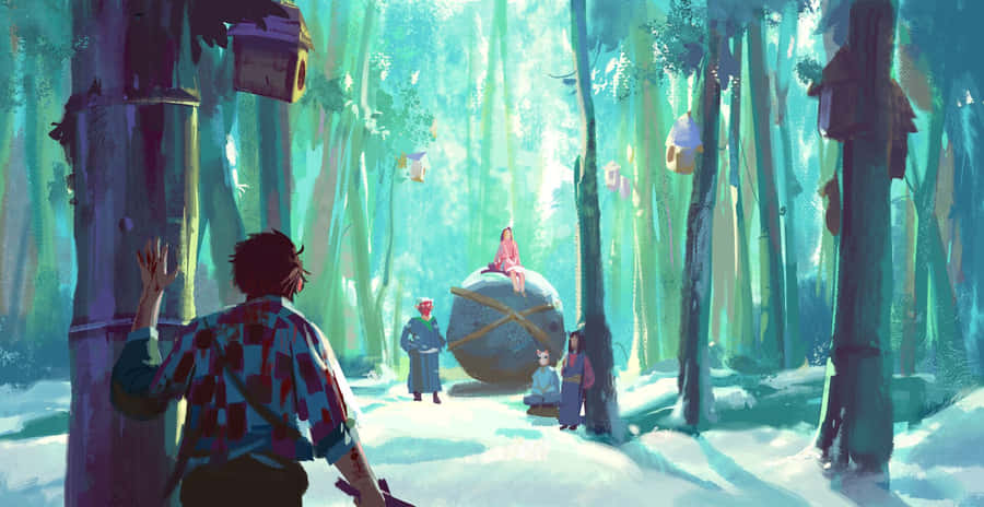 Demon Slayer Scenery Forest Characters Wallpaper