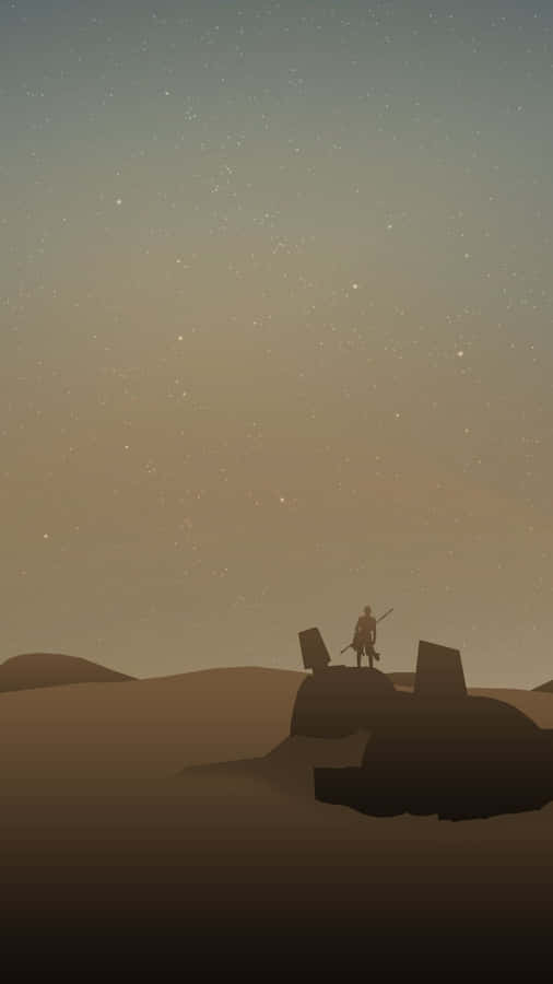 Desert Landscape Of Jakku With A Crashed Star Destroyer And At-at Walker Wallpaper