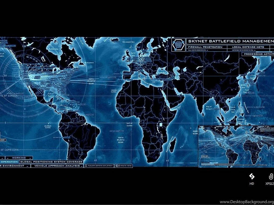 Detailed World Map In Blue And Black Wallpaper