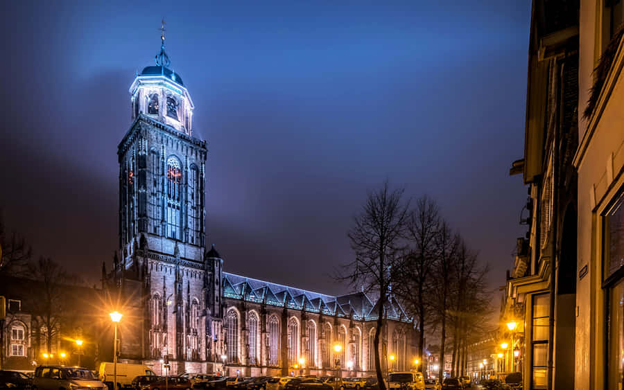 Deventer Lebuinus Church Night View Wallpaper