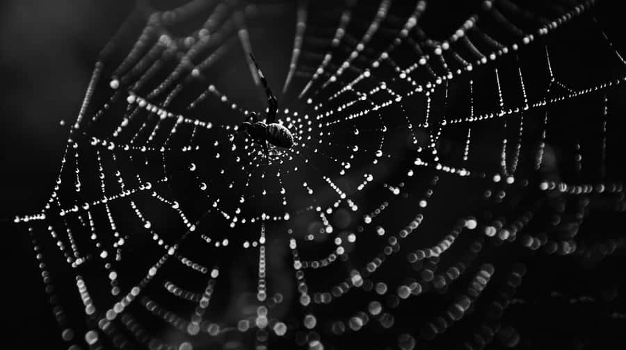 Dewy Spider Web Monochrome Wallpaper