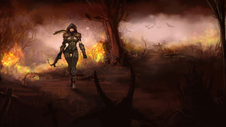 Diablo 4k Demon Hunter In Burning Woods Wallpaper