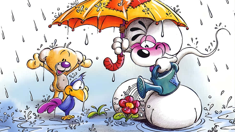 Diddl And Friends In Rain Wallpaper